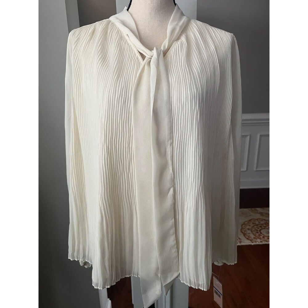 Nanette Lepore Long Sleeve Pleated Blouse Champange Gold Sz XL NWT
